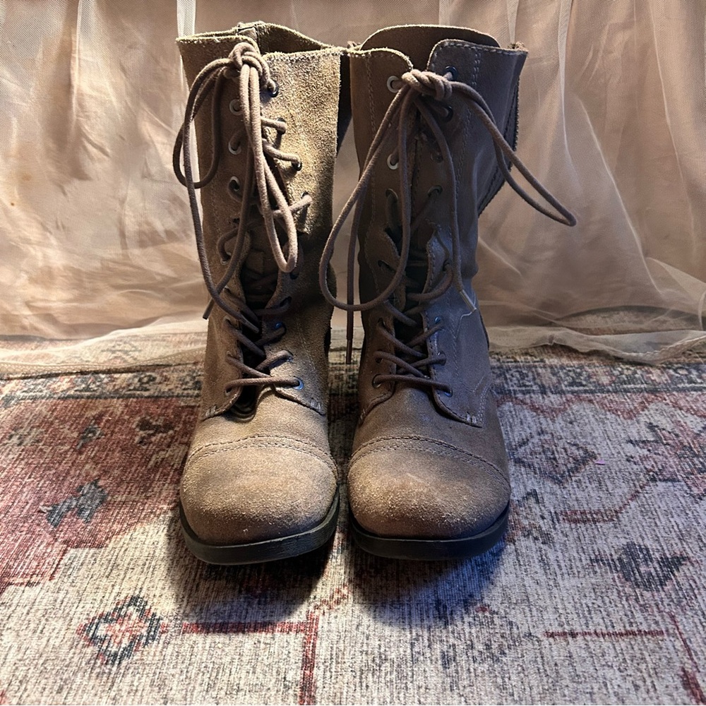 Brown suede combat boots